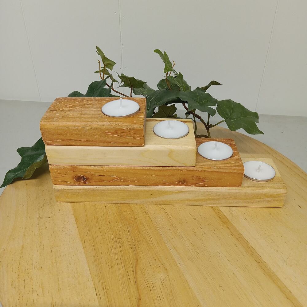 Stackable Wooden Tealight Candle Holders Slim Cedar And Pine